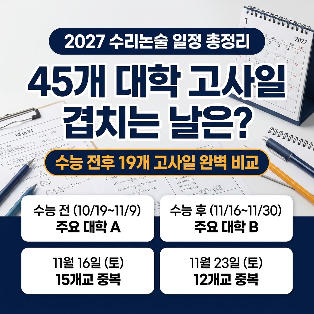 2027학년도 자연계열 수리논술 대학별 일정 및 중복 고사일 정리
