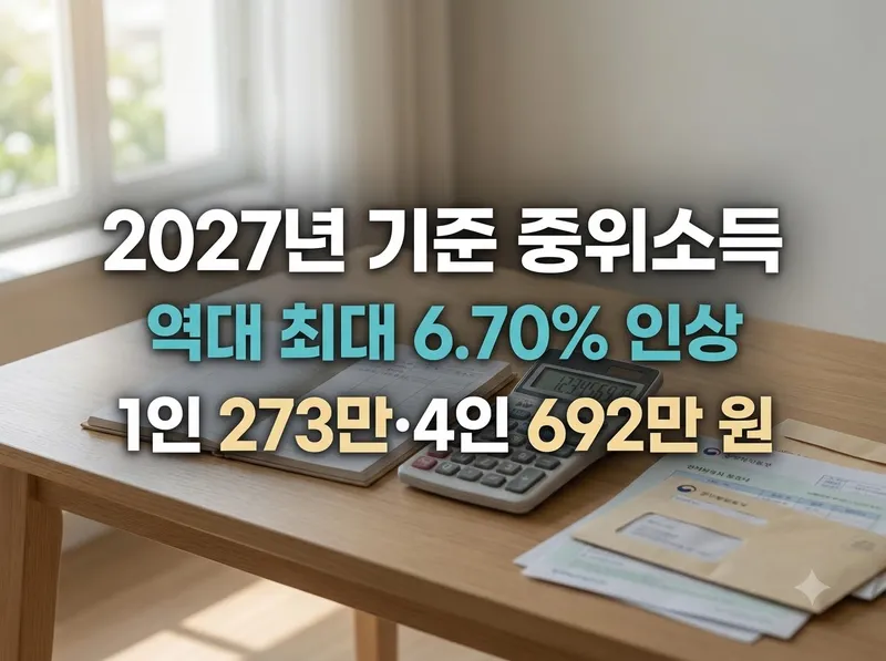 2027년 기준 중위소득 가구원수별 인상 금액 및 선정기준